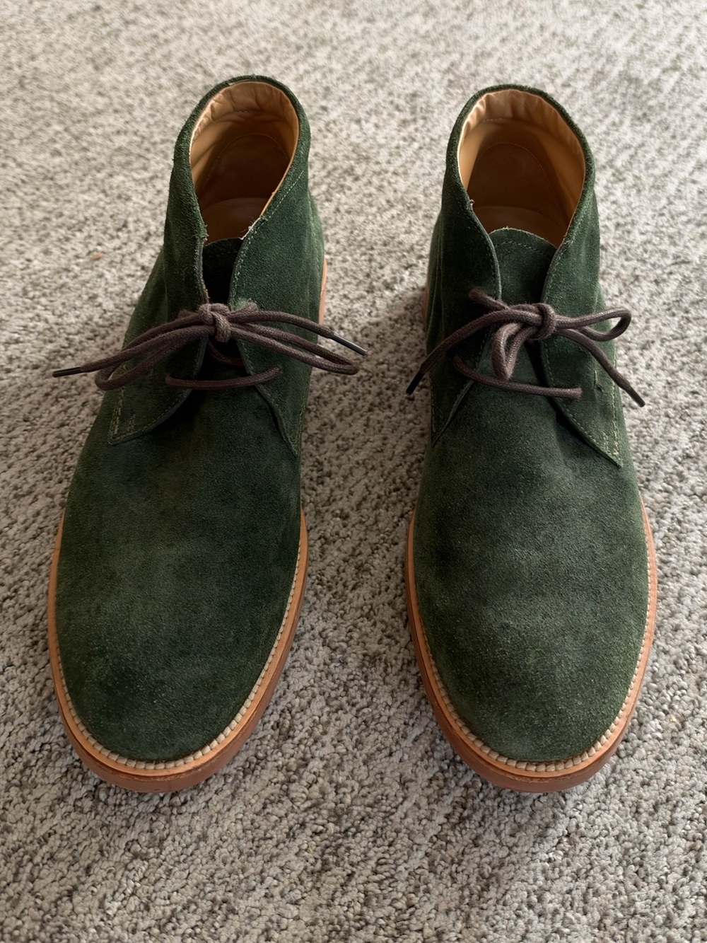 Tod's Dark Green Suede Chukka Boots with Tan Sole